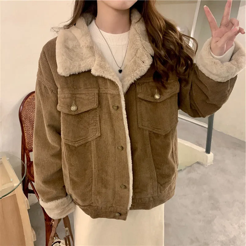 Giacca imbottita in velluto a coste in stile vintage da donna