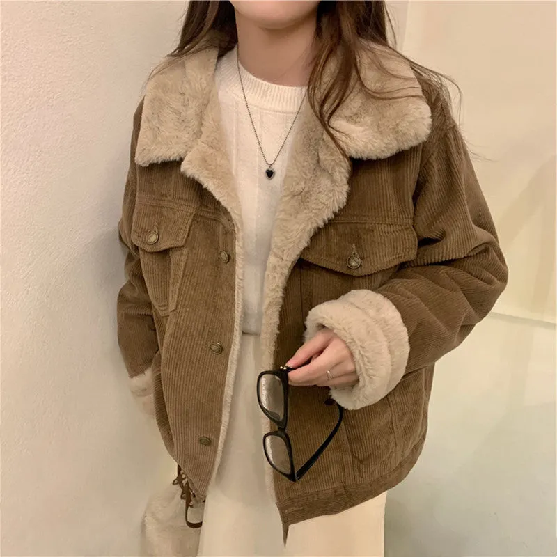Giacca imbottita in velluto a coste in stile vintage da donna