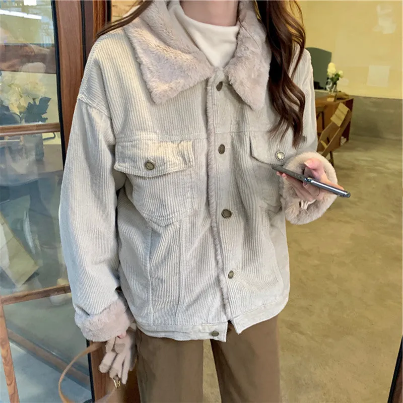 Giacca imbottita in velluto a coste in stile vintage da donna